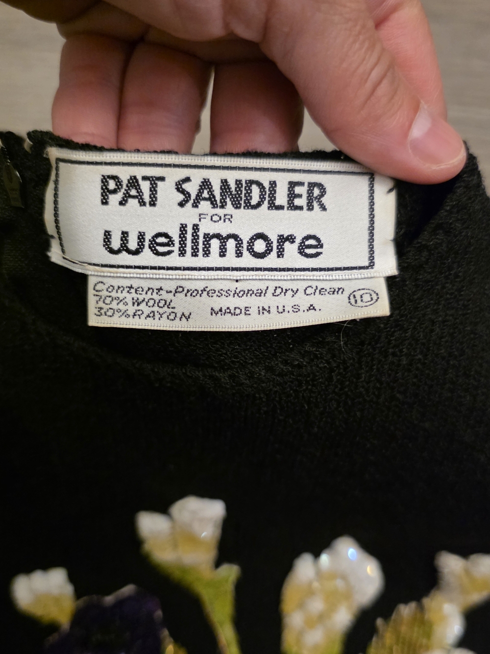 Vtg 80s Pat Sandler Wellmore Sequin Beaded Flower Vase Knit Top Size 10 - Picture 6 of 9